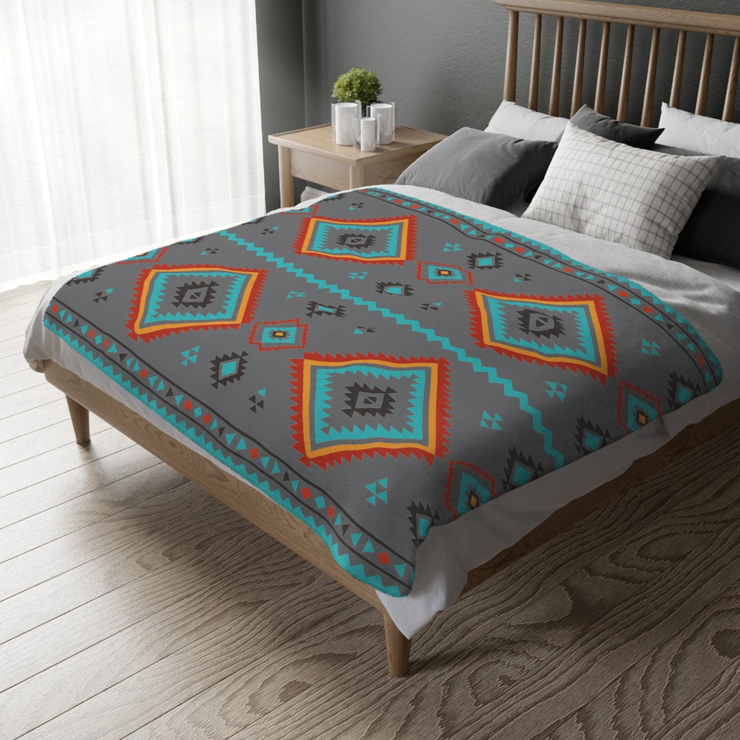 Southwestern Diamond Pattern Blanket: Reversible Velveteen Microfiber Throw