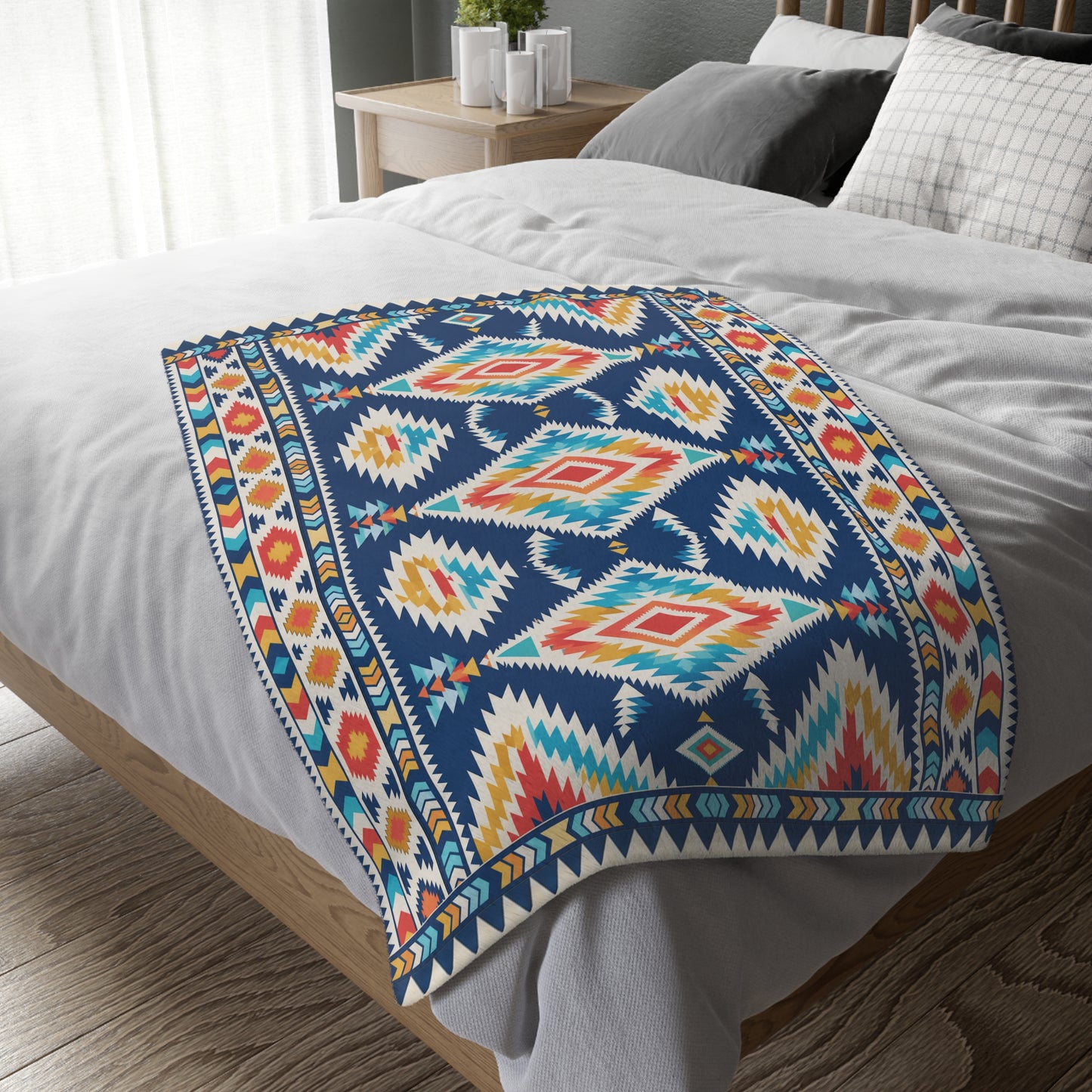 Velveteen Microfiber Blanket: Rainwater Reversible Geometric Throw