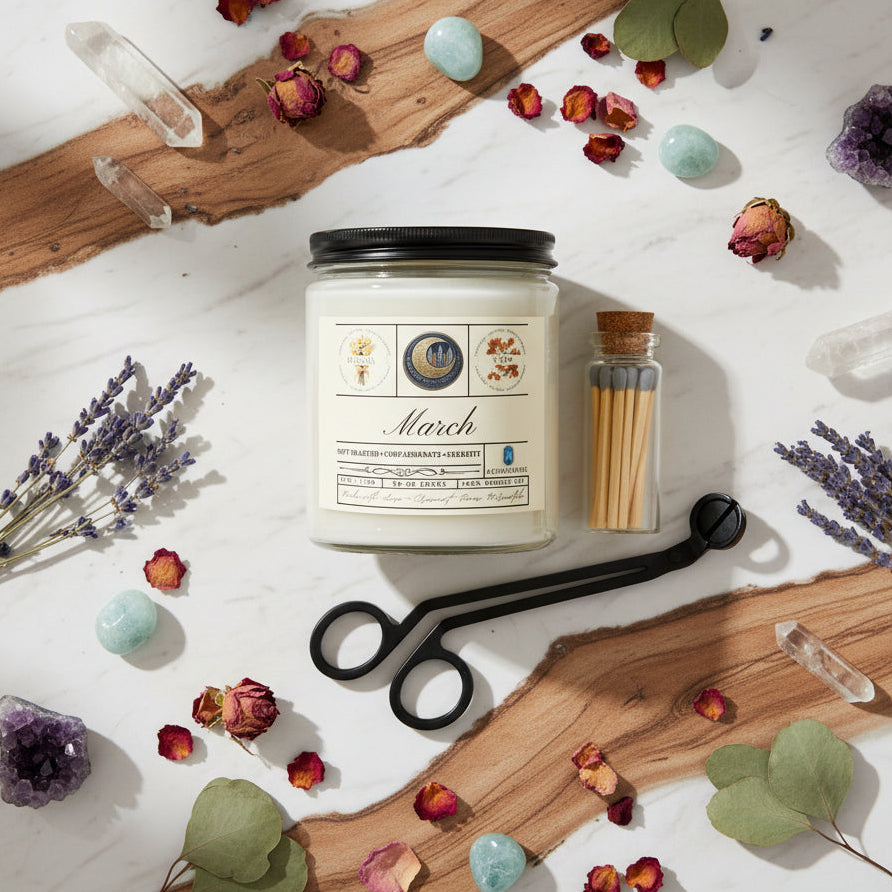 March Birth Month Candle Gift Set with Matches & Wick Trimmer