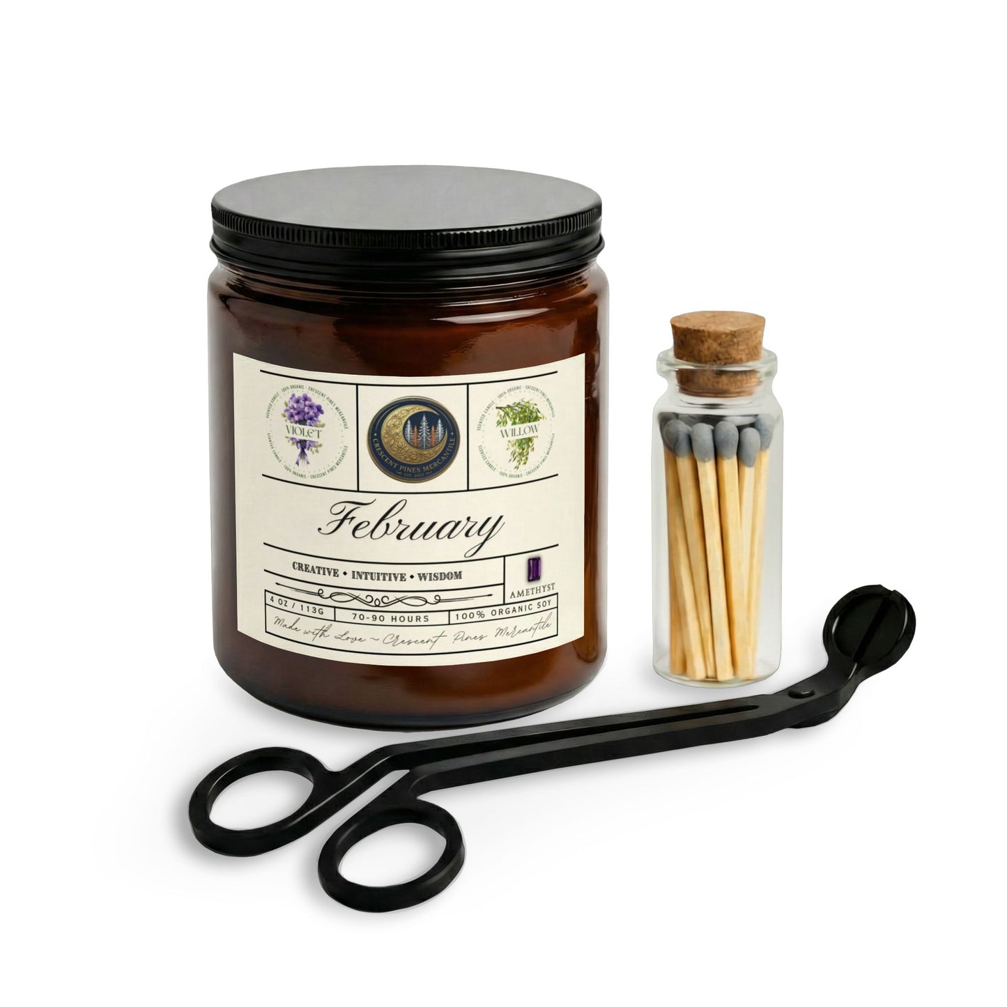 February Birth Month Candle Gift Set with Matches & Wick Trimmer