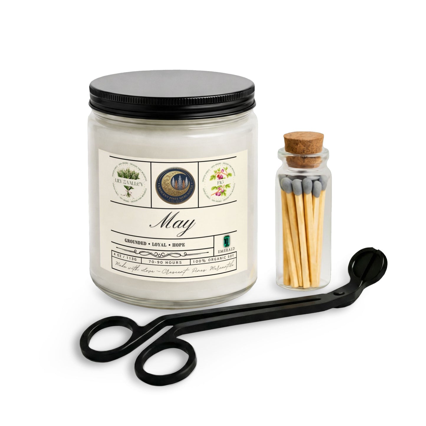 May Birth Month Candle Gift Set with Matches & Wick Trimmer