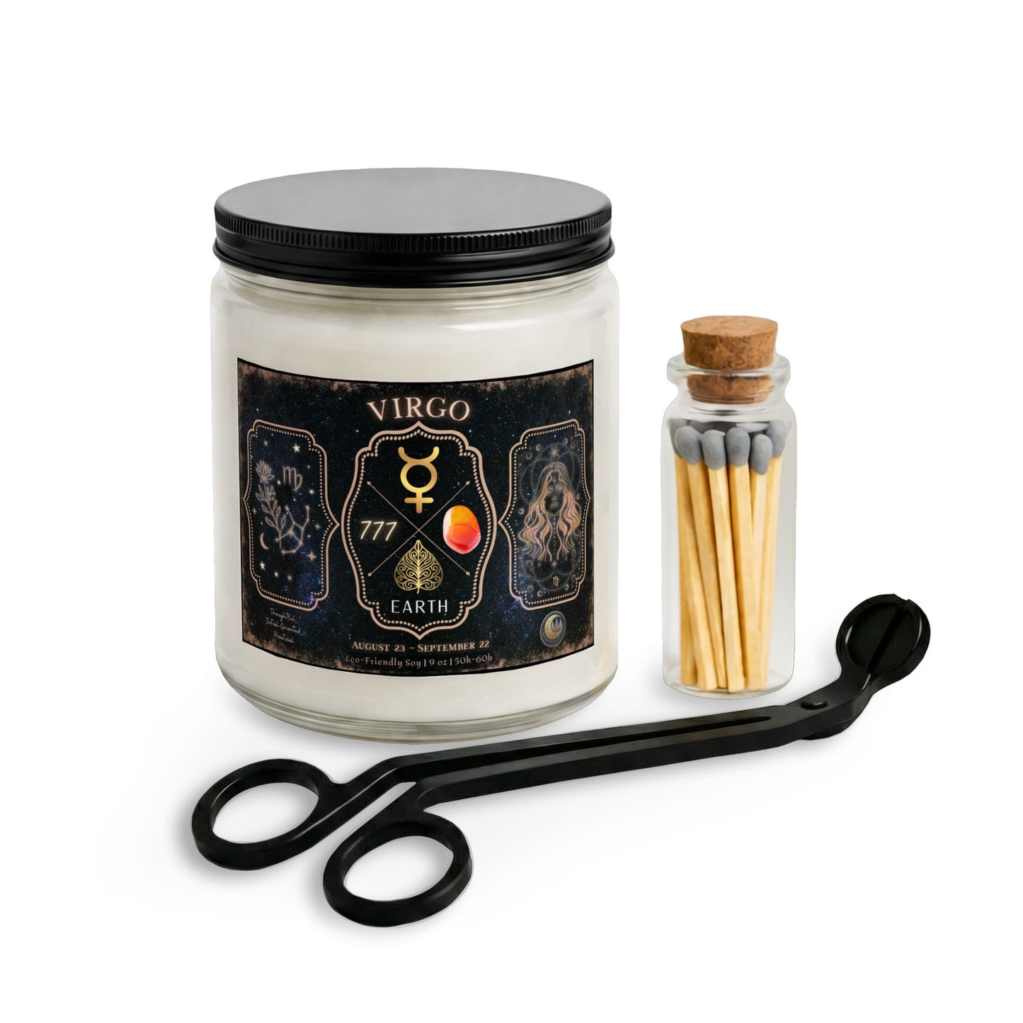 Virgo Zodiac Candle Gift Set with Matches & Wick Trimmer
