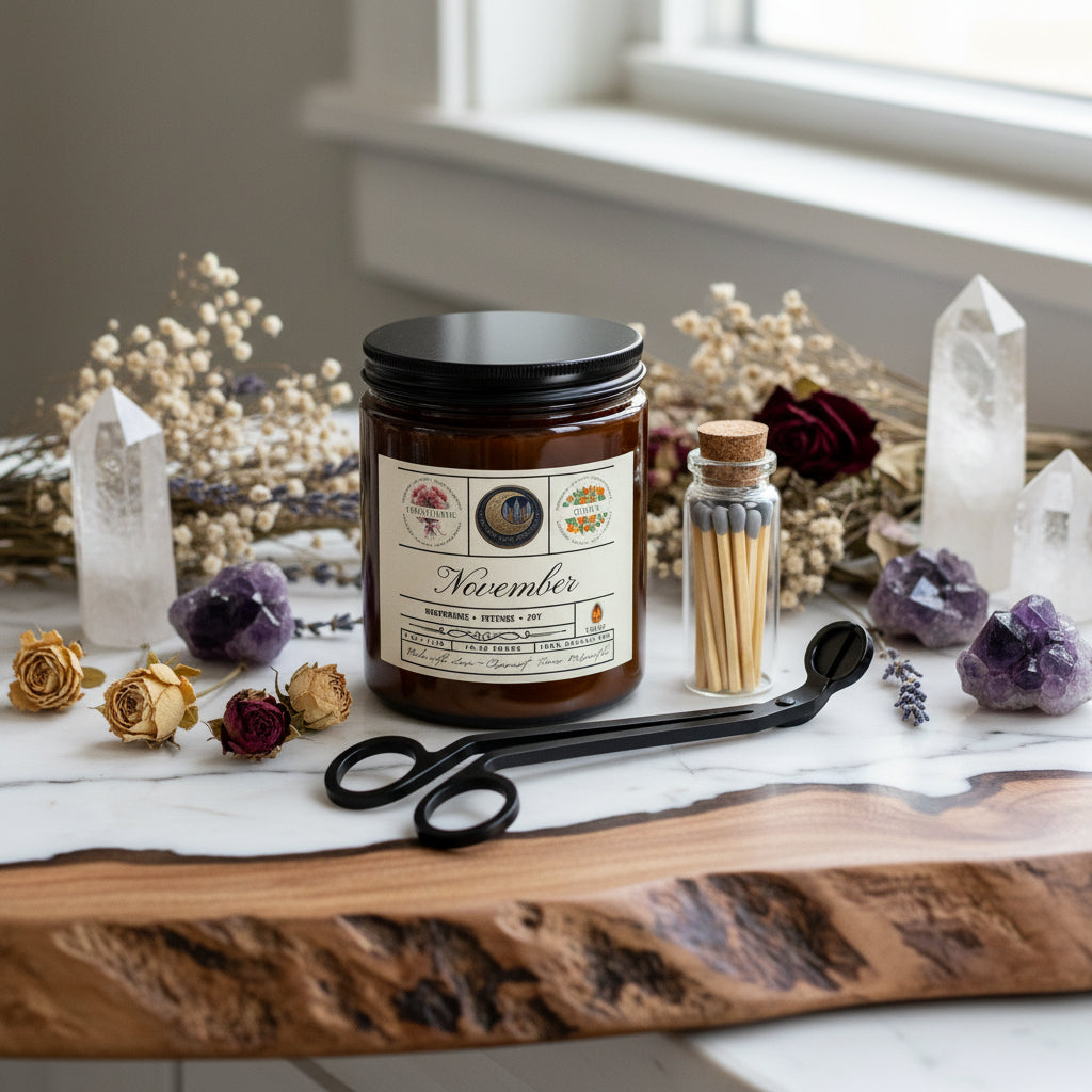 November Birth Month Candle Gift Set with Matches and Wick Trimmer