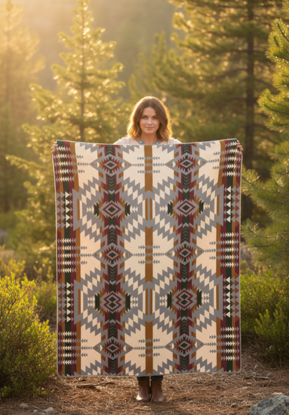 Velveteen Blanket: Southwestern Reversible Geometric Throw