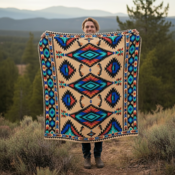 Velveteen Microfiber Blanket: Rainwater Reversible Geometric Throw