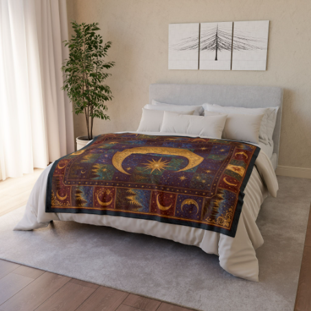 Quilted Throw: Celestial Moon & Star Tapestry Throw Blanket