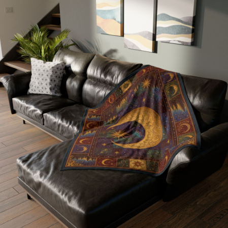 Quilted Throw: Celestial Moon & Star Tapestry Throw Blanket