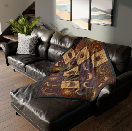 Celestial Quilt Throw: Sun & Moon Patchwork Blanket