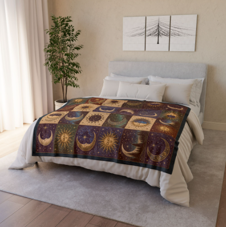 Celestial Quilt Throw: Sun & Moon Patchwork Blanket