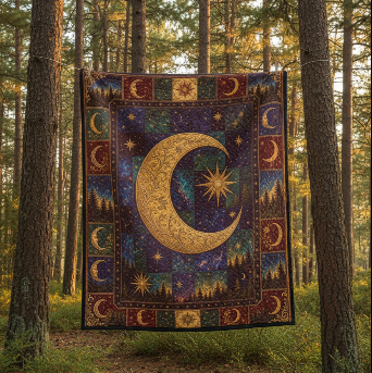 Quilted Throw: Celestial Moon & Star Tapestry Throw Blanket