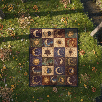 Celestial Quilt Throw: Sun & Moon Patchwork Blanket