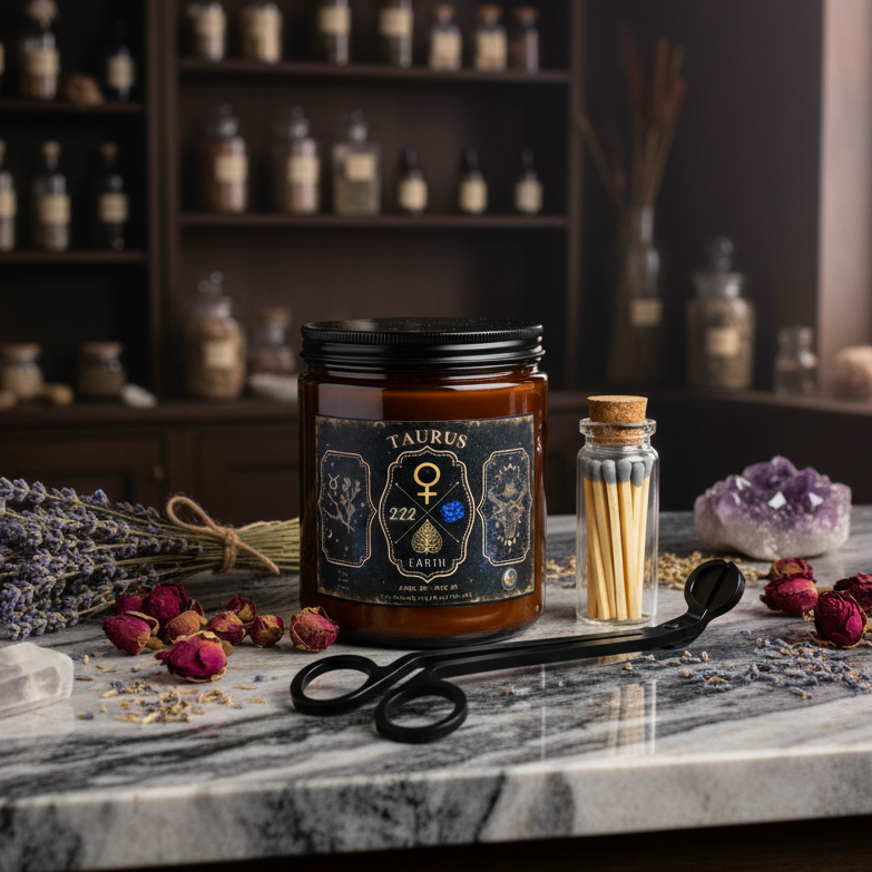 Taurus Zodiac Candle Gift Set with Matches & Wick Trimmer