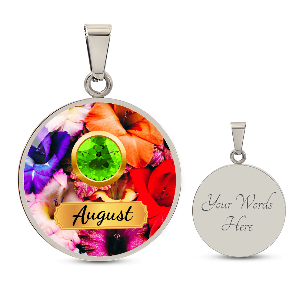 Birth Month Circle Pendant Necklace: August