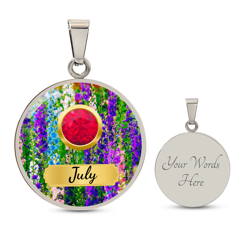 Birth Month Circle Pendant Necklace: July