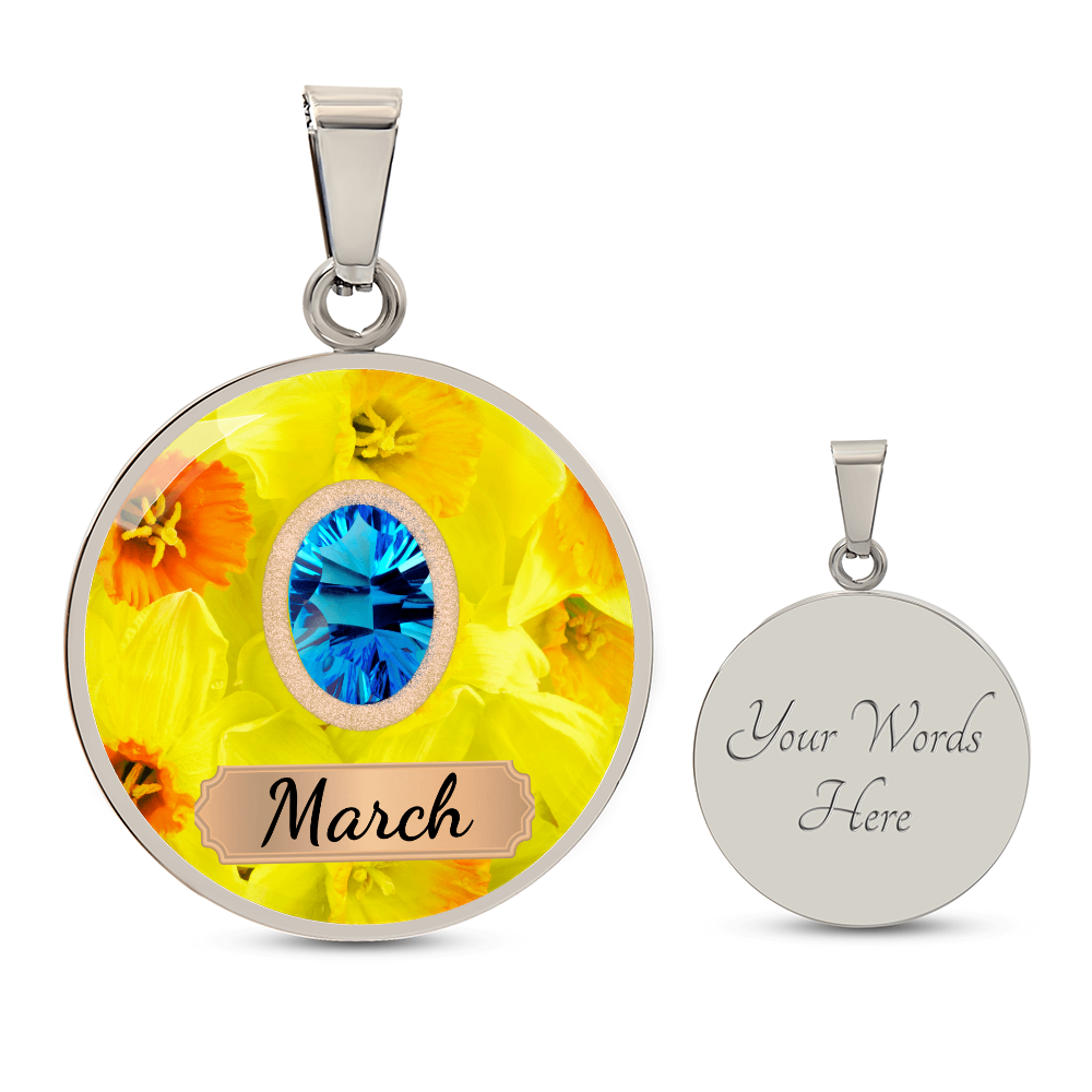 Birth Month Circle Pendant Necklace: March