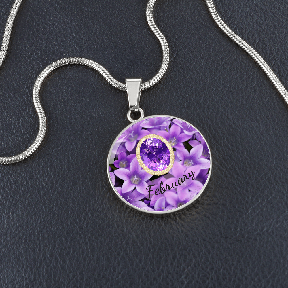 Birth Month Circle Pendant Necklace: February