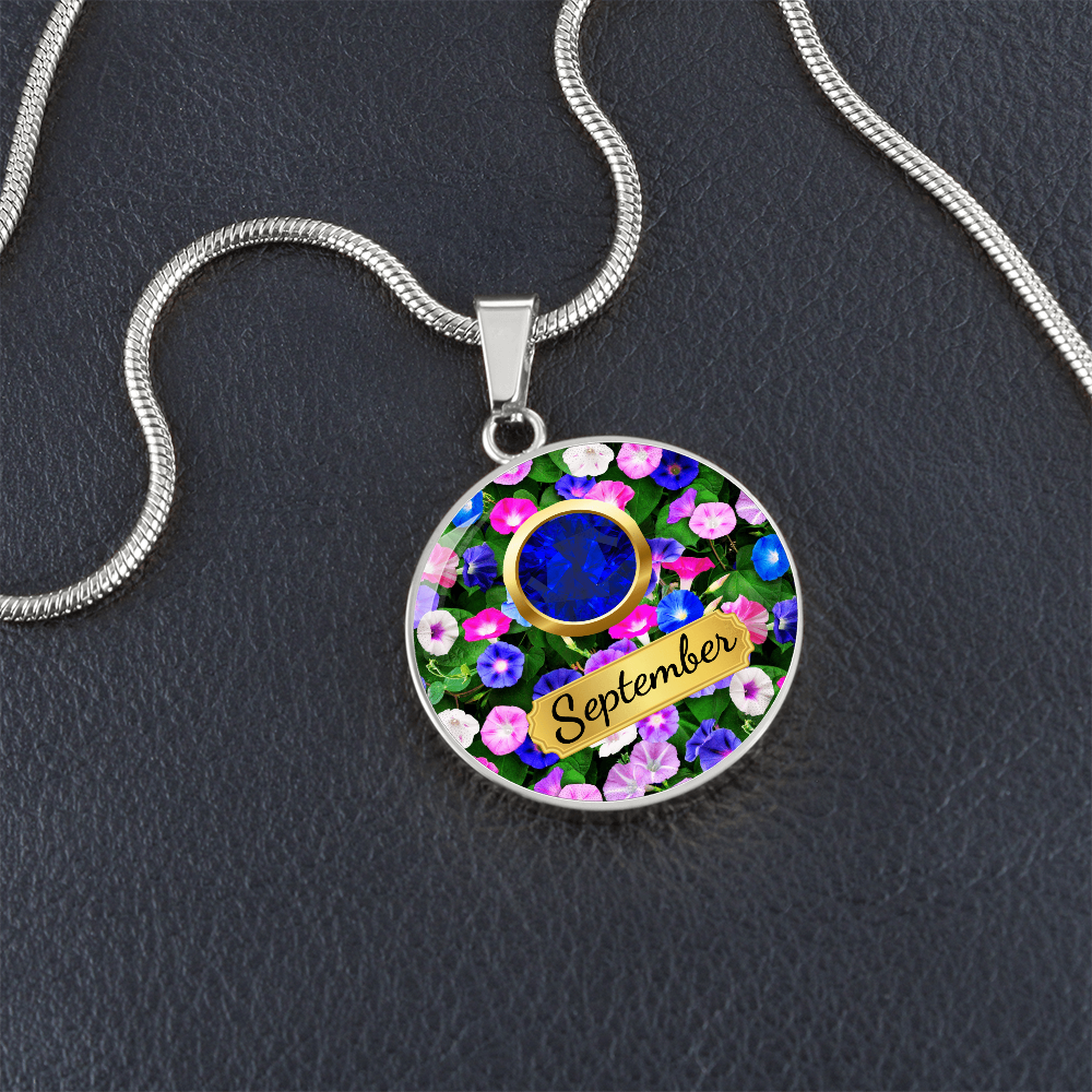 Birth Month Circle Pendant Necklace: September