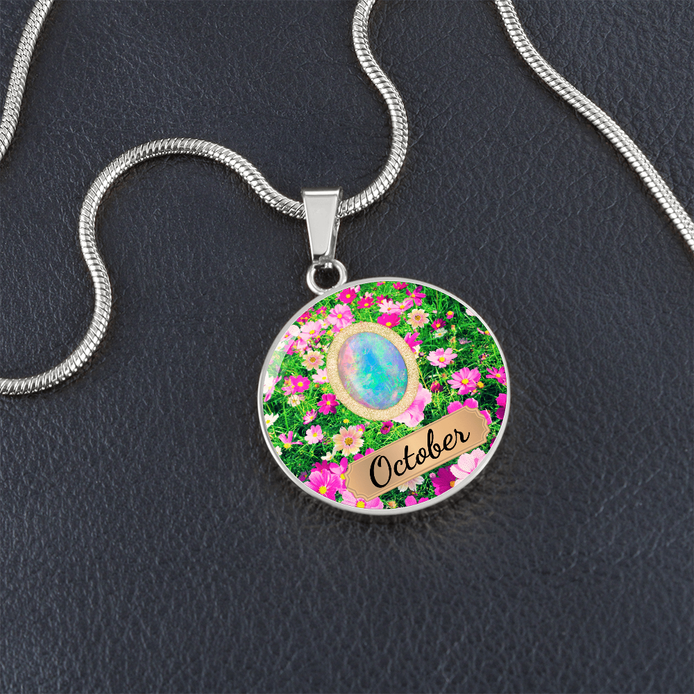 Birth Month Circle Pendant Necklace: October