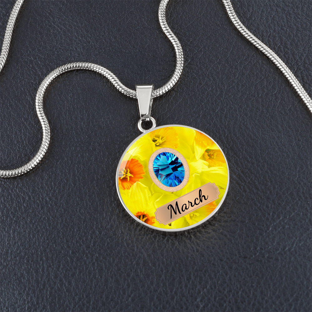 Birth Month Circle Pendant Necklace: March