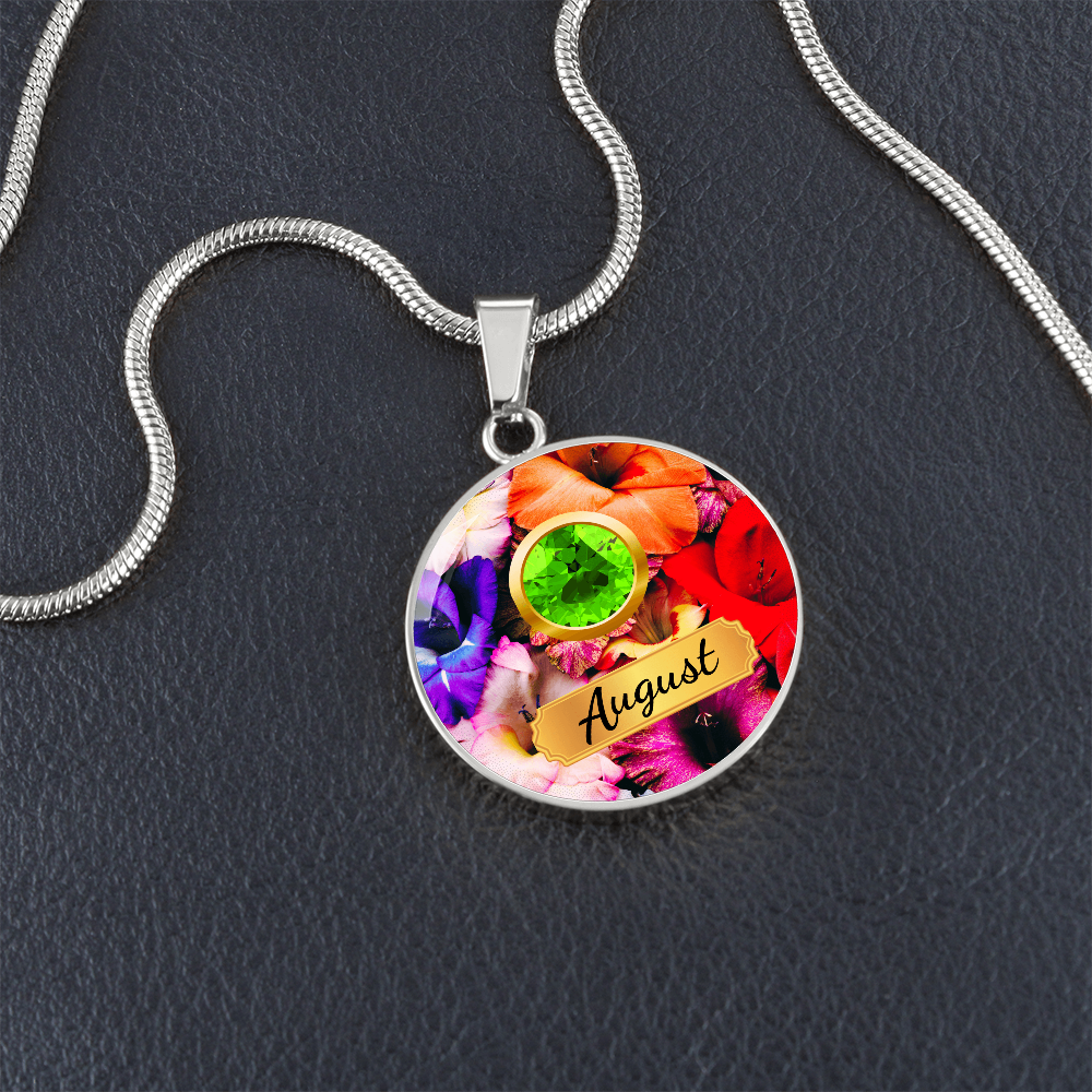 Birth Month Circle Pendant Necklace: August