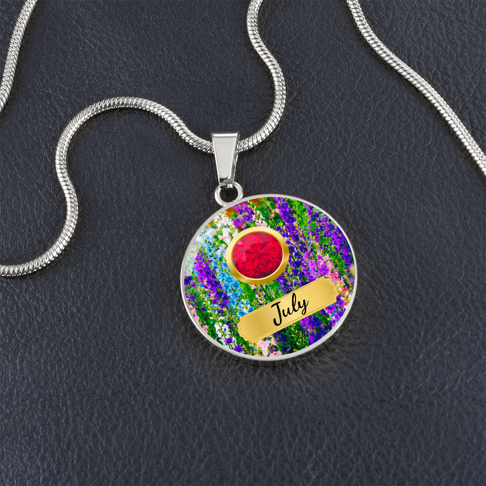 Birth Month Circle Pendant Necklace: July