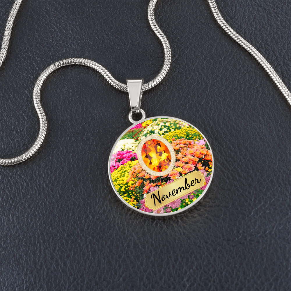 Birth Month Circle Pendant Necklace: November