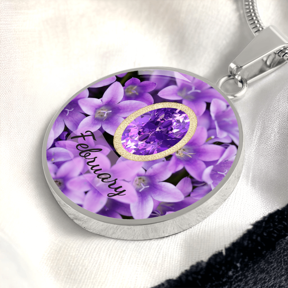 Birth Month Circle Pendant Necklace: February
