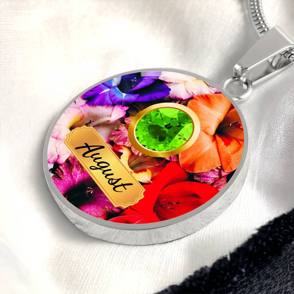 Birth Month Circle Pendant Necklace: August