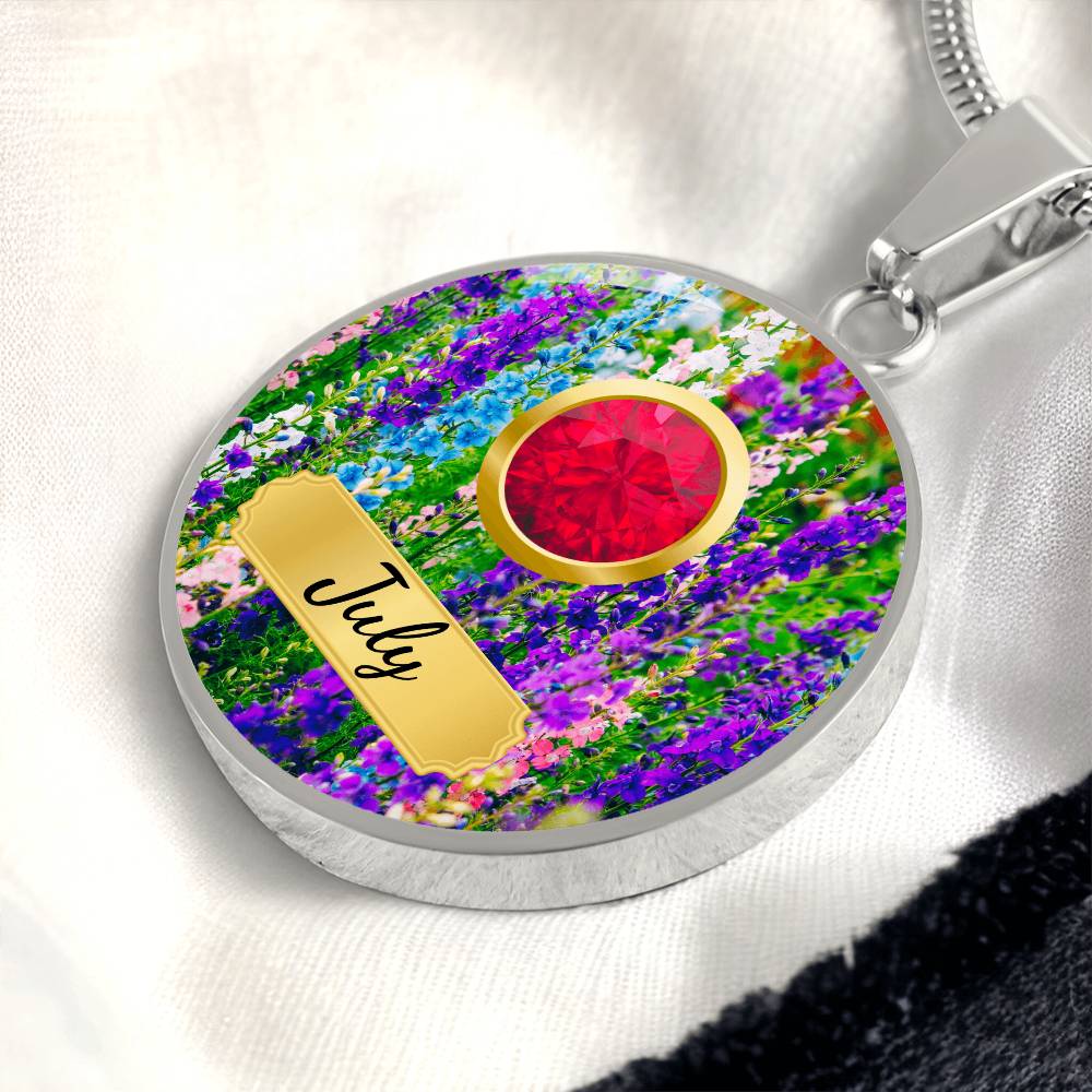 Birth Month Circle Pendant Necklace: July