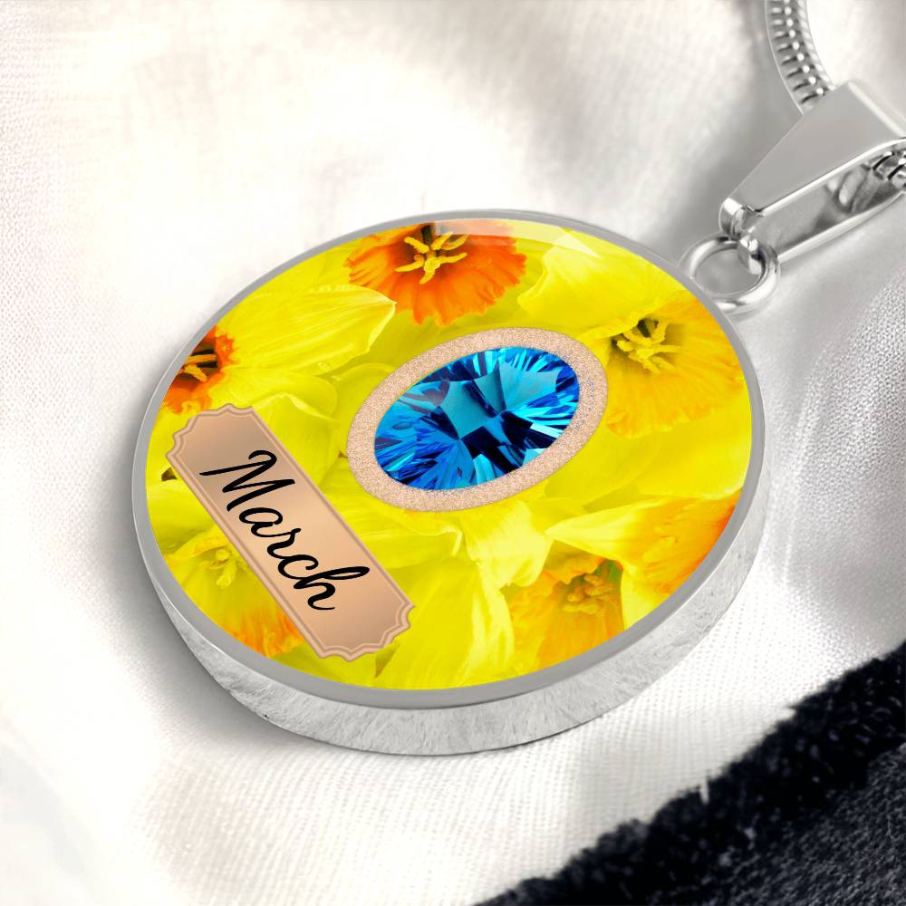 Birth Month Circle Pendant Necklace: March