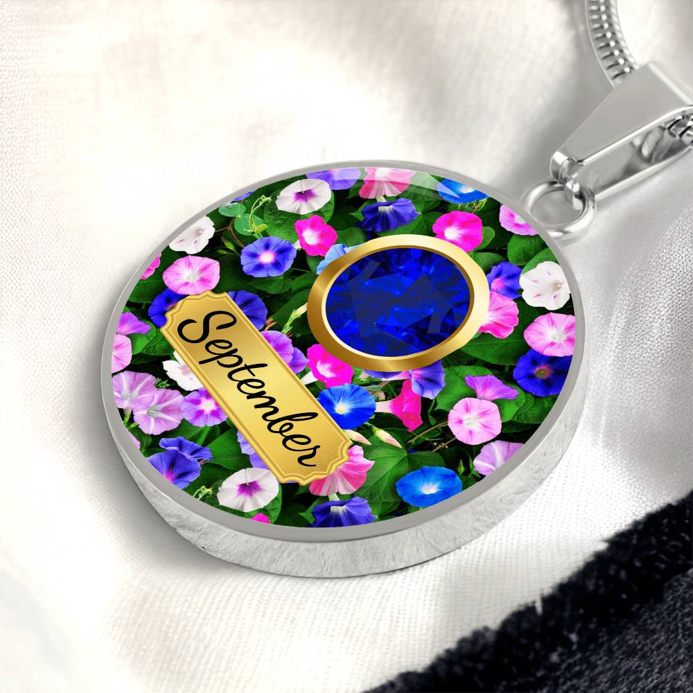 Birth Month Circle Pendant Necklace: September