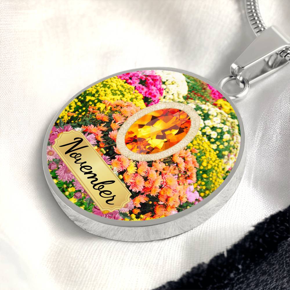 Birth Month Circle Pendant Necklace: November
