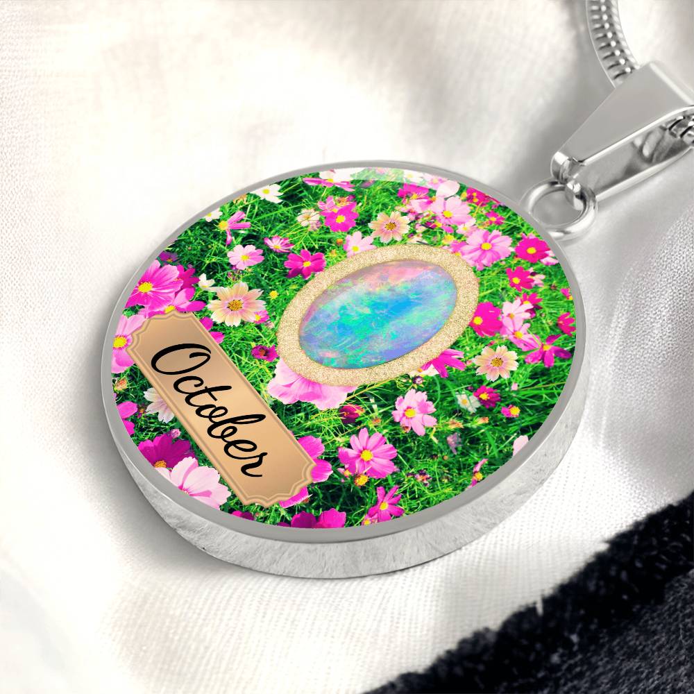 Birth Month Circle Pendant Necklace: October