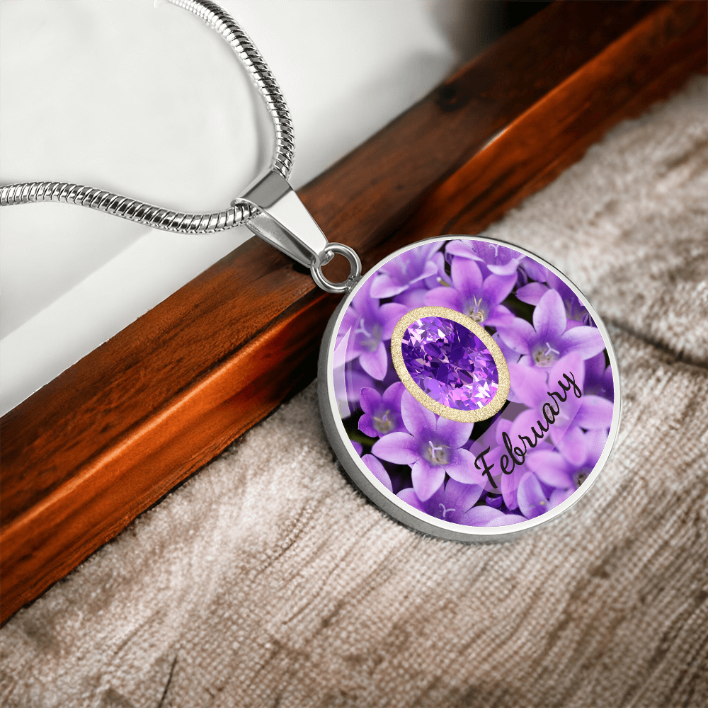 Birth Month Circle Pendant Necklace: February