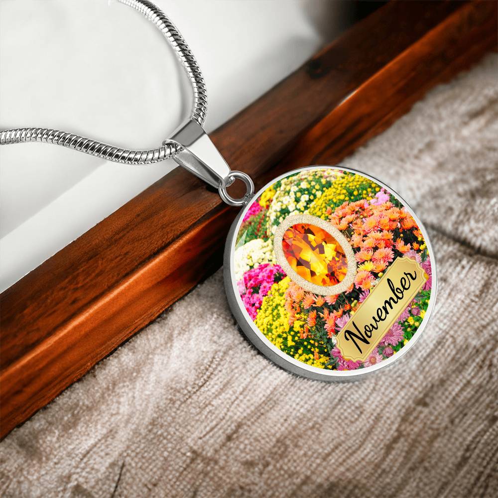 Birth Month Circle Pendant Necklace: November