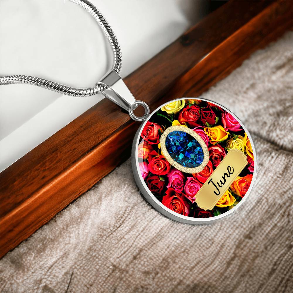 Birth Month Circle Pendant Necklace: June