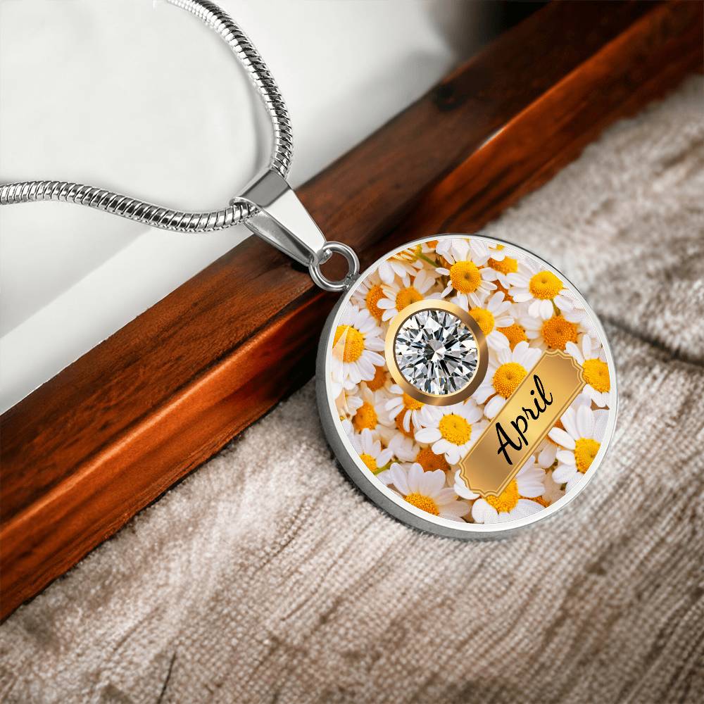 Birth Month Circle Pendant Necklace: April