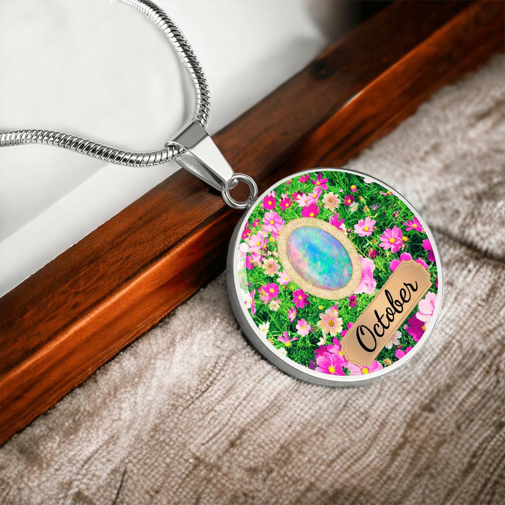 Birth Month Circle Pendant Necklace: October