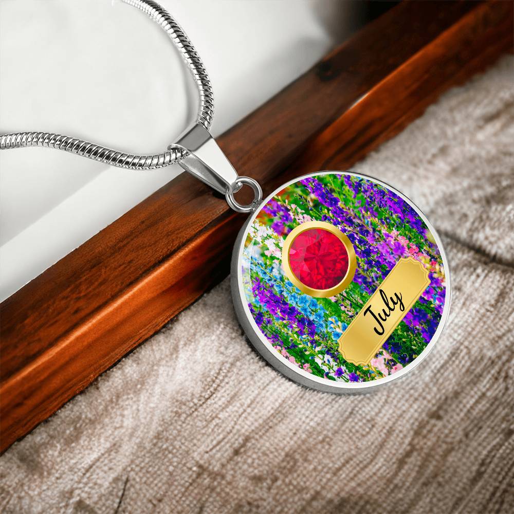 Birth Month Circle Pendant Necklace: July