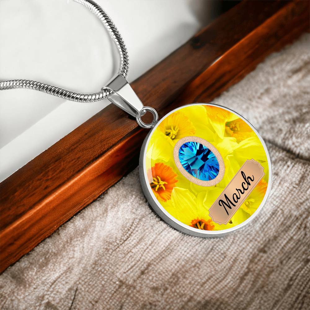 Birth Month Circle Pendant Necklace: March