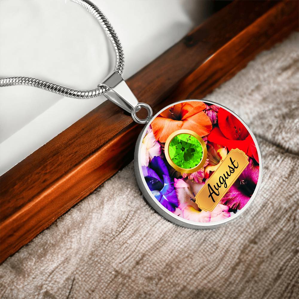 Birth Month Circle Pendant Necklace: August