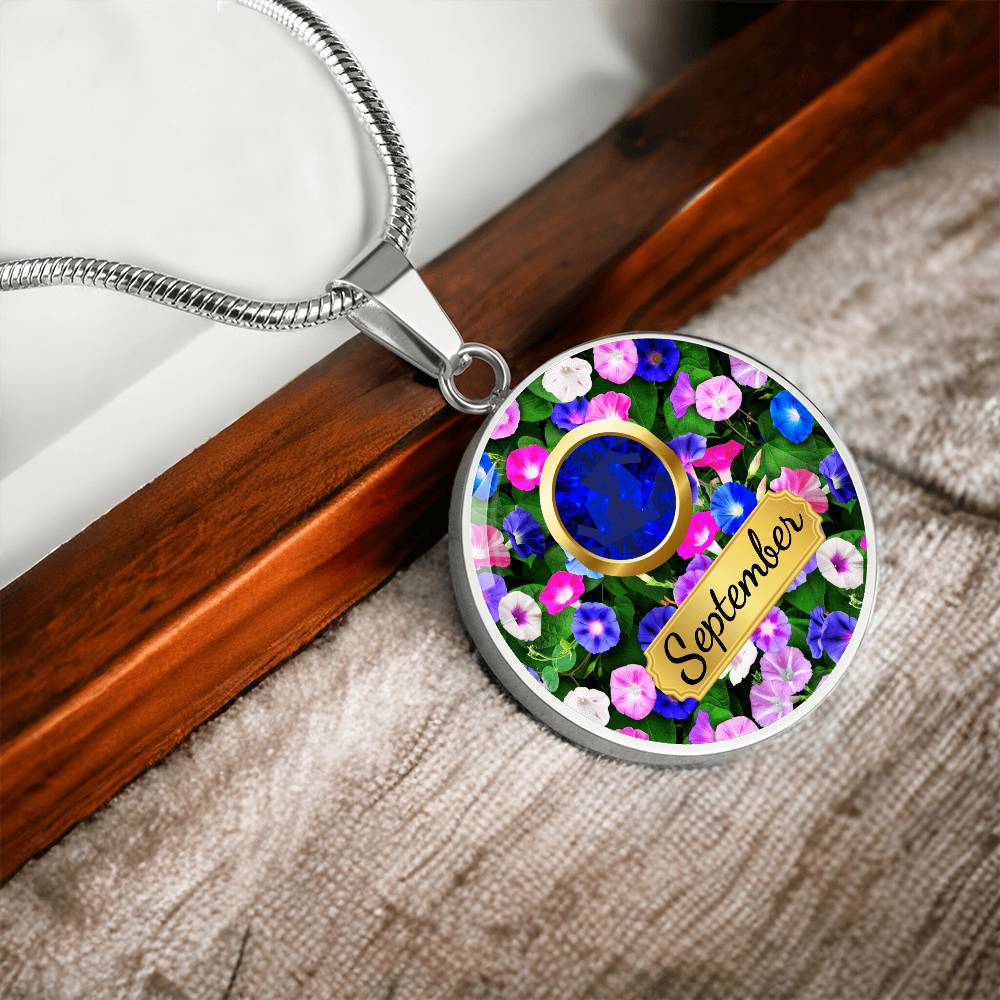 Birth Month Circle Pendant Necklace: September