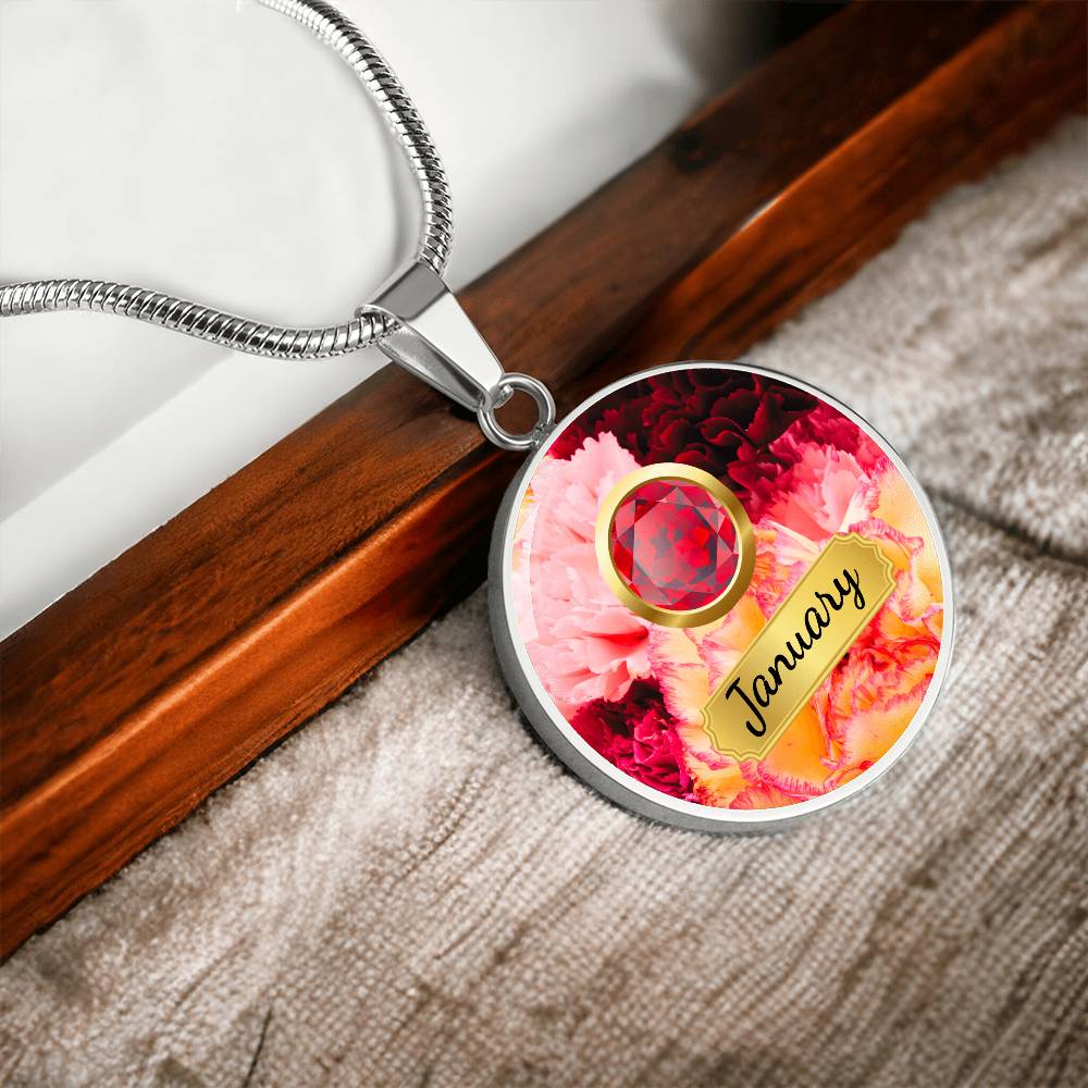 Birth Month Circle Pendant Necklace: January