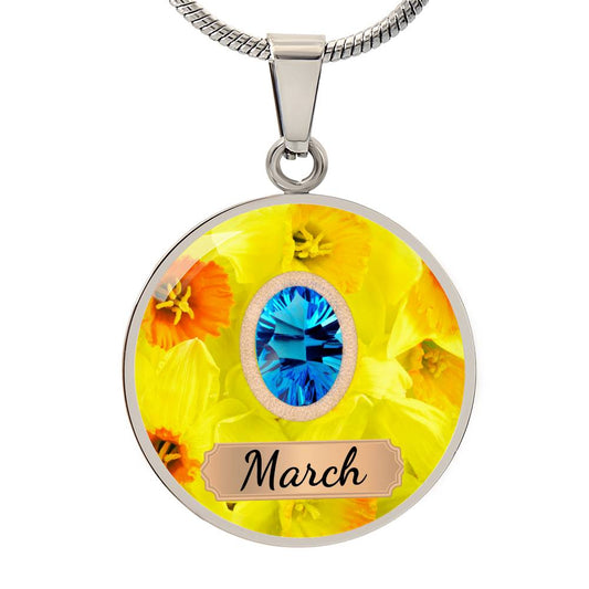 Birth Month Circle Pendant Necklace: March
