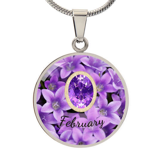 Birth Month Circle Pendant Necklace: February
