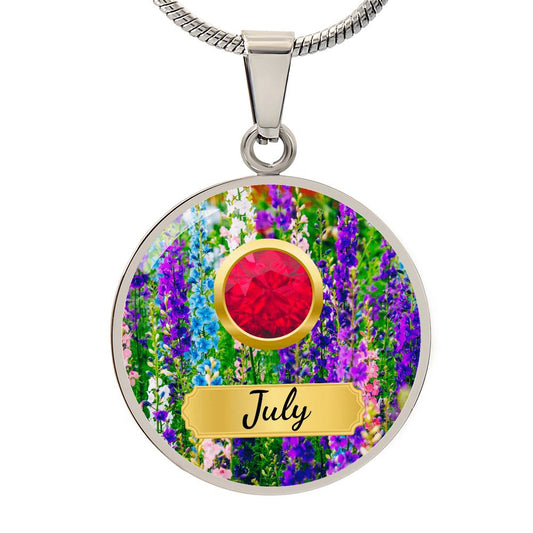Birth Month Circle Pendant Necklace: July