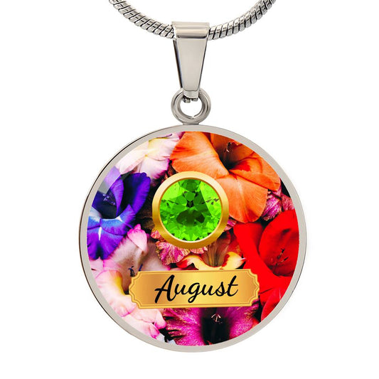 Birth Month Circle Pendant Necklace: August