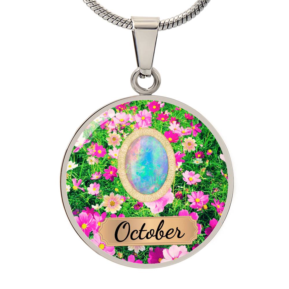 Birth Month Circle Pendant Necklace: October