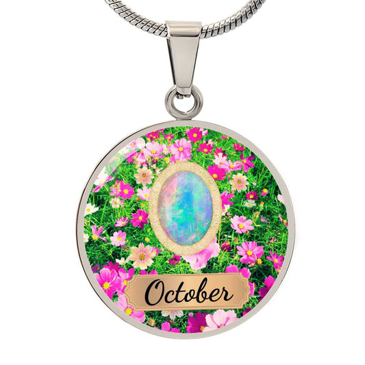 Birth Month Circle Pendant Necklace: October