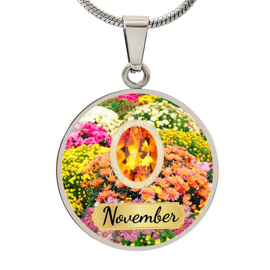 Birth Month Circle Pendant Necklace: November